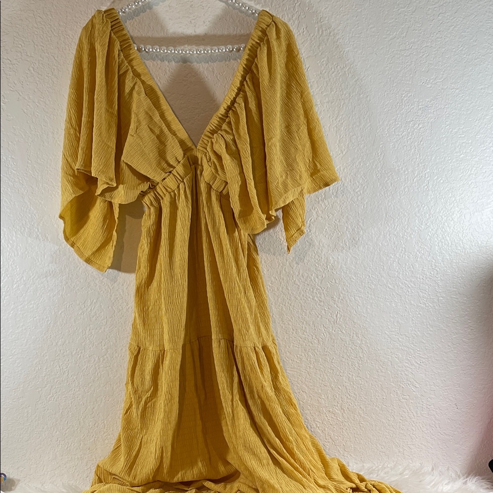 SUNNOW Women's Summer Maxi Dress Flowy Loose Fit V-Neck Tiered Yellow Size M NEW - Picture 3 of 14